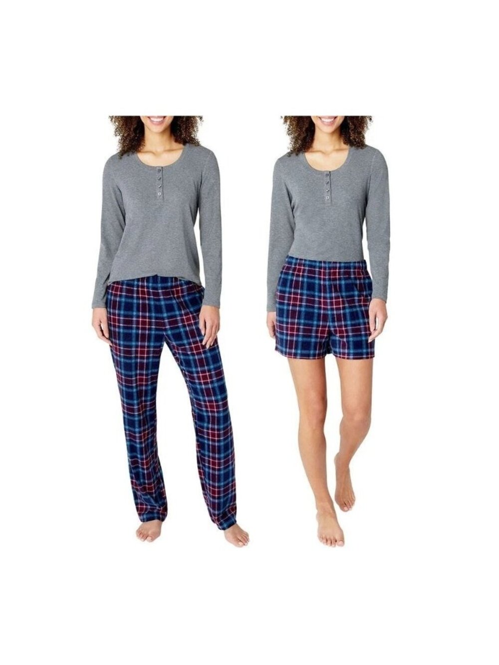 NWT Eddie Bauer Women's M 3-Piece Waffle Fleece Sleep Set Gray & Plaid